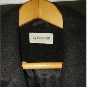 St Johns Bay Sz 12 Black Peacoat Style Wool Nylon Cashmere Double Breasted